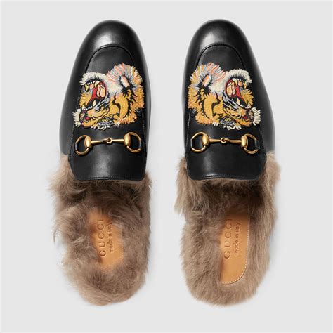 gucci black fur tiger princetown slippers|princetown slippers gucci men's.